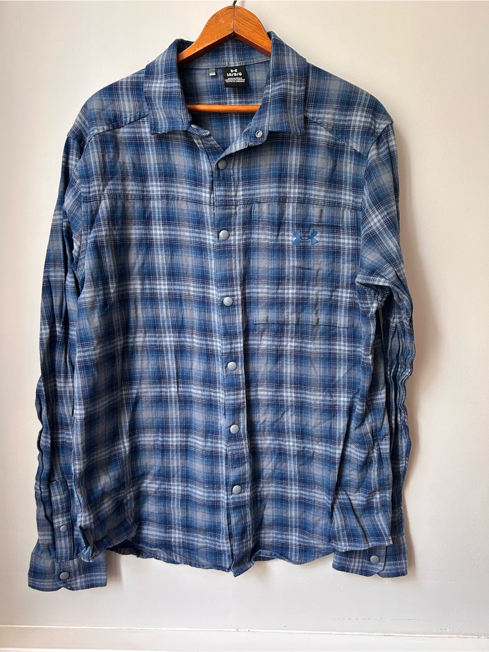 Under Armour Mens‎ Blue Plaid Snap Front Long Sleeve Shirt Large 1372600